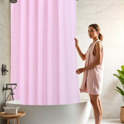 Neel Blue Shower Curtain With Hooks, Water-Resistant Vinyl Fabric, 180Cm X 180Cm Pink - thumbnail 9