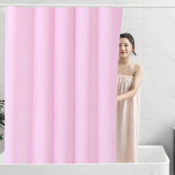 Neel Blue Shower Curtain With Hooks, Water-Resistant Vinyl Fabric, 180Cm X 180Cm Pink - thumbnail 8