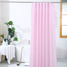 Neel Blue Shower Curtain With Hooks, Water-Resistant Vinyl Fabric, 180Cm X 180Cm Pink