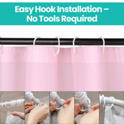 Neel Blue Shower Curtain With Hooks, Water-Resistant Vinyl Fabric, 180Cm X 180Cm Pink - thumbnail 5