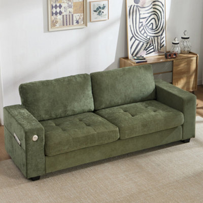 Living And Home 3-Seater Green Chenille Upholstered Sectional Sofa With Pillows - image 1