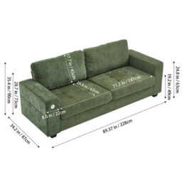 Living And Home 3-Seater Green Chenille Upholstered Sectional Sofa With Pillows - thumbnail 5