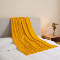 Living And Home Yellow Diamond-Patterned Knitted Tassel Blanket, 130Cm L X 170Cm W - thumbnail 3