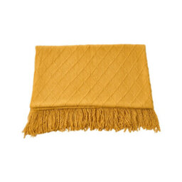 Living And Home Yellow Diamond-Patterned Knitted Tassel Blanket, 130Cm L X 170Cm W - thumbnail 5