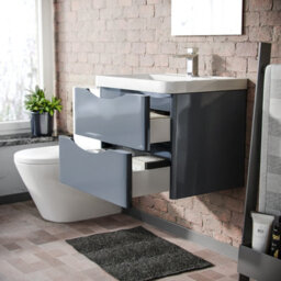 Nes Home Merton Grey Basin Wall Hung Vanity Cabinet & Rimless Close Coupled Toilet - thumbnail 6