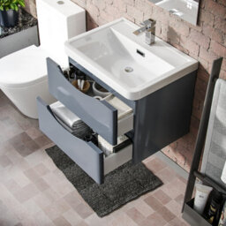 Nes Home Merton Grey Basin Wall Hung Vanity Cabinet & Rimless Close Coupled Toilet - thumbnail 5
