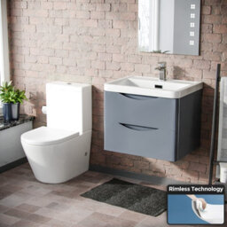 Nes Home Merton Grey Basin Wall Hung Vanity Cabinet & Rimless Close Coupled Toilet - thumbnail 2