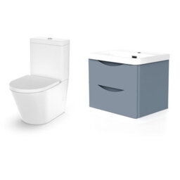Nes Home Merton Grey Basin Wall Hung Vanity Cabinet & Rimless Close Coupled Toilet - thumbnail 7