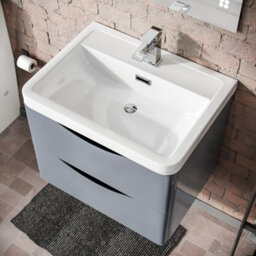 Nes Home Merton Grey Basin Wall Hung Vanity Cabinet & Rimless Close Coupled Toilet - thumbnail 4