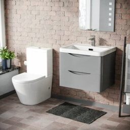 Nes Home Merton Grey Basin Wall Hung Vanity Cabinet & Rimless Close Coupled Toilet - thumbnail 1