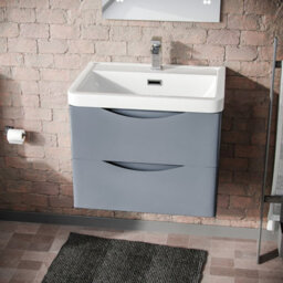 Nes Home Merton Grey Basin Wall Hung Vanity Cabinet & Rimless Close Coupled Toilet - thumbnail 3
