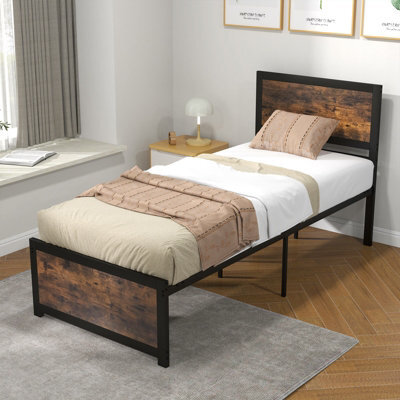 Costway Single Size Bed Frame Heavy-Duty Industrial Metal Platform Bed W/high Headboard - image 1