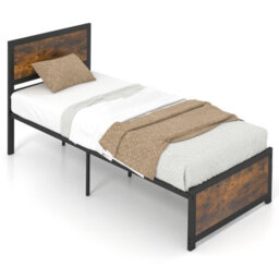 Costway Single Size Bed Frame Heavy-Duty Industrial Metal Platform Bed W/high Headboard - thumbnail 9