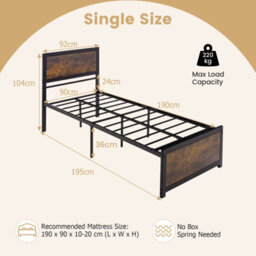 Costway Single Size Bed Frame Heavy-Duty Industrial Metal Platform Bed W/high Headboard - thumbnail 2