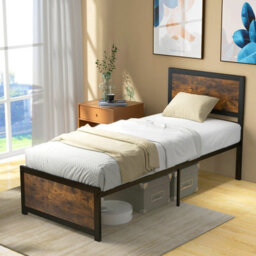 Costway Single Size Bed Frame Heavy-Duty Industrial Metal Platform Bed W/high Headboard - thumbnail 4