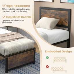 Costway Single Size Bed Frame Heavy-Duty Industrial Metal Platform Bed W/high Headboard - thumbnail 6