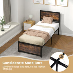 Costway Single Size Bed Frame Heavy-Duty Industrial Metal Platform Bed W/high Headboard - thumbnail 7