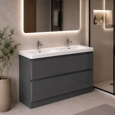 Plum&clay Marvel Floor Standing Bathroom Vanity Unit In Dark Grey Gloss With Ceramic Basin (W)1200mm - image 1