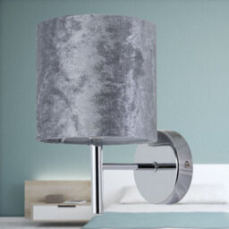 First Choice Lighting Brea - Chrome Wall Light With Grey Crushed Velvet Shade - thumbnail 3