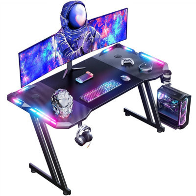 Precision Synergie 140Cm Rgb Gaming Desk (Carbon Fiber Coated, With Earphone Hook & Cup Holder, Easy To Assemble, Black) - image 1