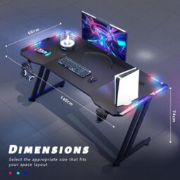 Precision Synergie 140Cm Rgb Gaming Desk (Carbon Fiber Coated, With Earphone Hook & Cup Holder, Easy To Assemble, Black) - thumbnail 2