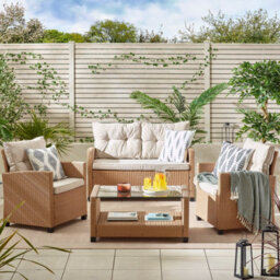 Furnitureboxuk Arizona Rattan 4 Seat Outdoor Sofa Set - Beige Light Brown Garden Sofa Chairs & Coffee Table For Patio And Deck - thumbnail 1