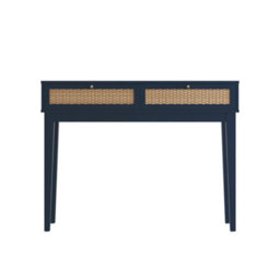 LPD Bordeaux Blue Dressing Table - Rattan Front Panels, Gold Handles & 2 Drawers