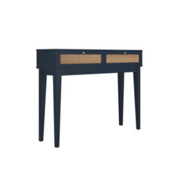 LPD Bordeaux Blue Dressing Table - Rattan Front Panels, Gold Handles & 2 Drawers - thumbnail 2