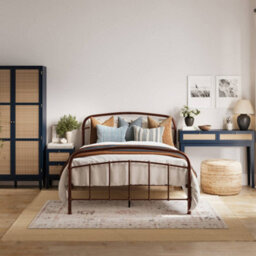 LPD Bordeaux Blue Dressing Table - Rattan Front Panels, Gold Handles & 2 Drawers - thumbnail 4