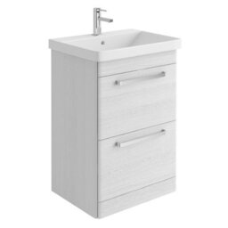 Plum&clay Emery Textured White Floor Standing Bathroom Vanity Unit & Basin Set With Chrome Handles (W)50Cm (H)86Cm