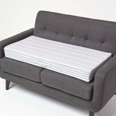 Homescapes Grey Stripe Cotton Orthopaedic Foam 2 Seater Booster Cushion - image 1