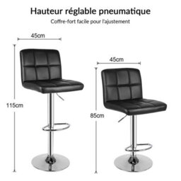 Onemill Bar Stools, Pack Of 2 Pu Leather Swivel Height Adjustable Bar Chairs With Backrest For Counter,kitchen And Home (Black) - thumbnail 4
