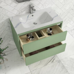 Royal Bathrooms Orion 800mm Mint Sage 2 Drawer Wall Hung Bathroom Vanity Unit With Carrara White Basin & Chrome Accent Trim - thumbnail 4