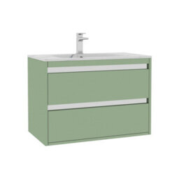 Royal Bathrooms Orion 800mm Mint Sage 2 Drawer Wall Hung Bathroom Vanity Unit With Carrara White Basin & Chrome Accent Trim - thumbnail 7