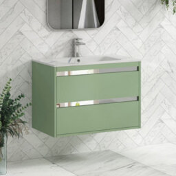 Royal Bathrooms Orion 800mm Mint Sage 2 Drawer Wall Hung Bathroom Vanity Unit With Carrara White Basin & Chrome Accent Trim - thumbnail 6