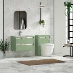 Royal Bathrooms Orion 800mm Mint Sage 2 Drawer Wall Hung Bathroom Vanity Unit With Carrara White Basin & Chrome Accent Trim - thumbnail 3
