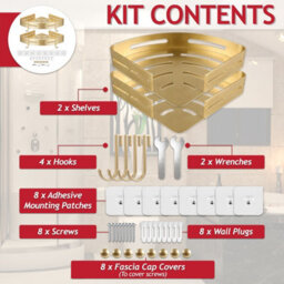 Spares2Go Luxury Shower Corner Shelf Storage Rack Bathroom Kitchen Bedroom Caddy Organiser (Brushed Gold, Pack Of 2) - thumbnail 2