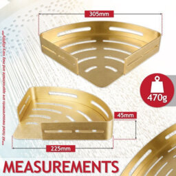 Spares2Go Luxury Shower Corner Shelf Storage Rack Bathroom Kitchen Bedroom Caddy Organiser (Brushed Gold, Pack Of 2) - thumbnail 3