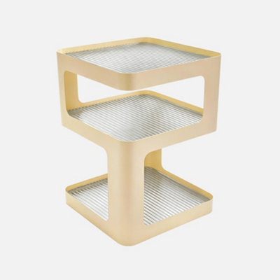 Sweeek - Side Table, Bedside Table Metal And Ribbed Glass Off-White 35X35X49 Cm - Nae - image 1