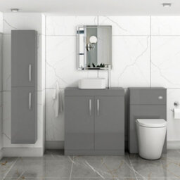 Royal Bathrooms Turin 800mm Floor Standing Vanity Unit 2 Door Indigo Grey Gloss & Countertop Basin - Elena - thumbnail 2