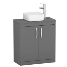 Royal Bathrooms Turin 800mm Floor Standing Vanity Unit 2 Door Indigo Grey Gloss & Countertop Basin - Elena - thumbnail 4