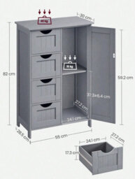 Songmics Vasagle Bathroom Floor Storage Cabinet, Bathroom Storage Unit With 4 Drawers, Bathroom Cabinet Freestanding,, Mystic Grey - thumbnail 6