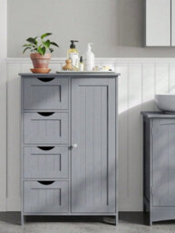 Songmics Vasagle Bathroom Floor Storage Cabinet, Bathroom Storage Unit With 4 Drawers, Bathroom Cabinet Freestanding,, Mystic Grey - thumbnail 1