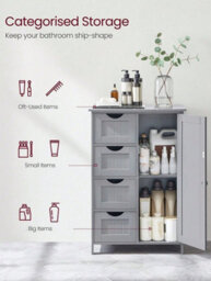 Songmics Vasagle Bathroom Floor Storage Cabinet, Bathroom Storage Unit With 4 Drawers, Bathroom Cabinet Freestanding,, Mystic Grey - thumbnail 3