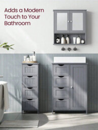 Songmics Vasagle Bathroom Floor Storage Cabinet, Bathroom Storage Unit With 4 Drawers, Bathroom Cabinet Freestanding,, Mystic Grey - thumbnail 8