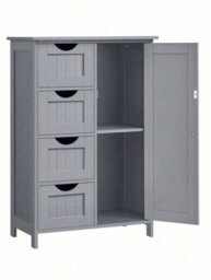 Songmics Vasagle Bathroom Floor Storage Cabinet, Bathroom Storage Unit With 4 Drawers, Bathroom Cabinet Freestanding,, Mystic Grey - thumbnail 9