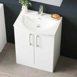 Balterley  Contemporary Bathroom 2-Door Floor-Standing Curved Basin Vanity Unit, Gloss White, 600mm - thumbnail 4