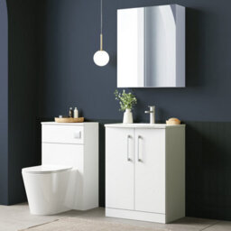 Balterley  Contemporary Bathroom 2-Door Floor-Standing Curved Basin Vanity Unit, Gloss White, 600mm - thumbnail 3