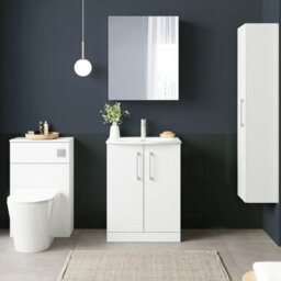Balterley  Contemporary Bathroom 2-Door Floor-Standing Curved Basin Vanity Unit, Gloss White, 600mm - thumbnail 2