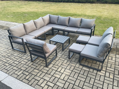 Fimous 12 Seater Outdoor Aluminium Garden Furniture Set Corner Lounge Sofa Set With Square Coffee Table